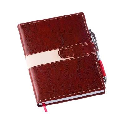 Agenda Executiva Diária 2027 em Couro Sintético com Fecho e Suporte para Caneta Personalizada