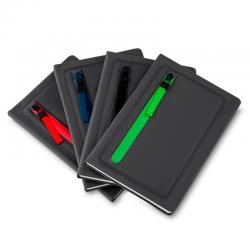 Bloco de Anotações com Pauta em Couro Sintético com Porta-Objetos e Zíper Personalizado