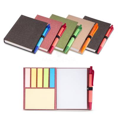 Bloco de Anotações Ecológico sem Pauta com Sticky Notes e Caneta Personalizado