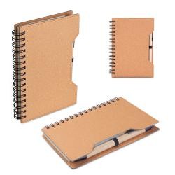 Caderno A6 capa em papelão reciclado com caneta