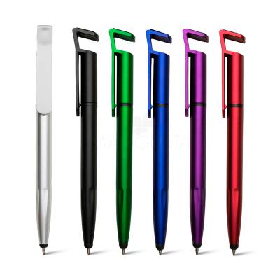 Caneta Plástica com Ponteira Touch e Porta Smartphone Personalizado