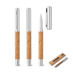 Caneta Roller em Aço Inox e Cortiça Personalizada