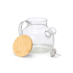 Chaleira de Vidro Borossilicato 1L com Infusor e Tampa de Bambu Personalizada