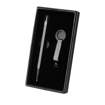 Conjunto caneta e chaveiro