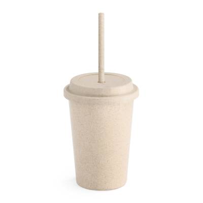 Copo de Viagem Ecológico de Fibra de Bambu 450ml com Tampa e Canudo Personalizado