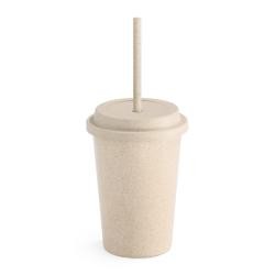 Copo de Viagem Ecológico de Fibra de Bambu 450ml com Tampa e Canudo Personalizado