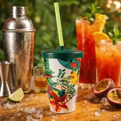 Copo Plástico com Tampa e Canudo 450ml Personalizado