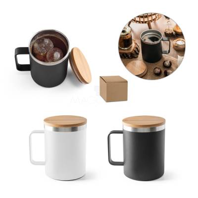 Copo Térmico de Aço Inox 420ml com Tampa de Bambu Personalizado