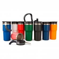 Copo Térmico de Inox 600 ml com Tampa e Canudo Personalizado