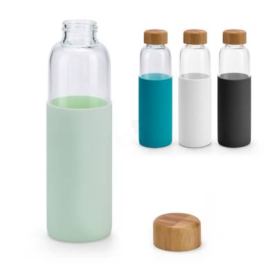 Garrafa de Vidro 600 ml com Tampa de Bambu Personalizada