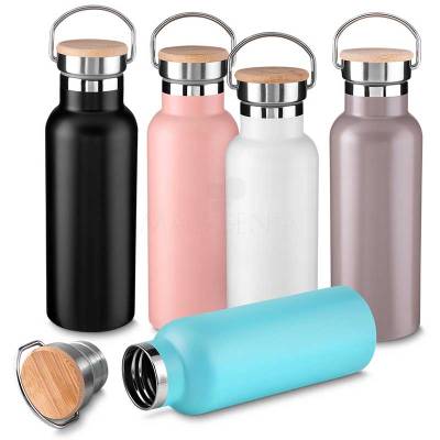 Garrafa Térmica de Aço Inox 570ml com Tampa de Bambu Personalizada