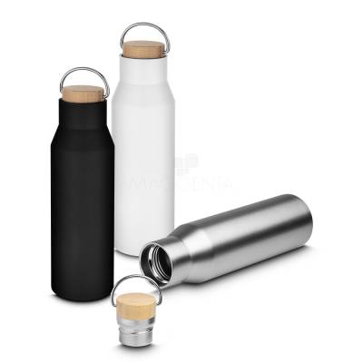 Garrafa Térmica de Aço Inox 600 ml com Tampa de Bambu Personalizada
