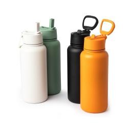 Garrafa Térmica de Inox 900 ml com Canudo e Alça Personalizada