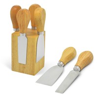 Jogo de Facas para Queijo com Suporte em Madeira e Aço Inox Personalizado