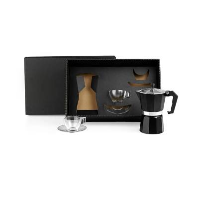 Kit Café 5 Peças com Cafeteira Italiana e Xícaras de Vidro Personalizado