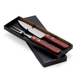 Kit Churrasco 2 Peças com Faca e Garfo em Inox e Cabo de Madeira Personalizado