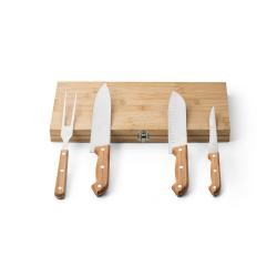 Kit Churrasco 4 Peças em Aço Inox com Cabos de Bambu e Estojo Personalizado