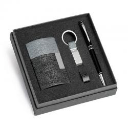 Kit Escritório 3 Peças com Porta-Cartão, Chaveiro e Caneta Touch Personalizado