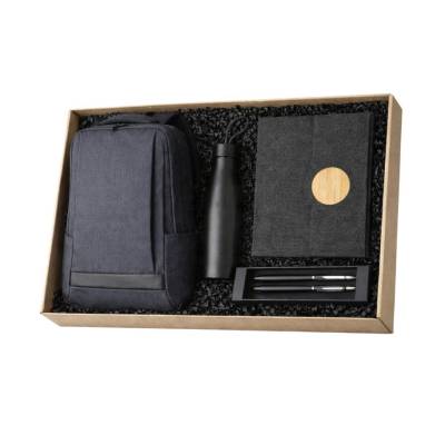 Kit Escritório 4 Peças com Mochila, Garrafa Térmica, Caderno e Estojo Personalizado