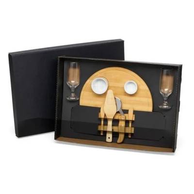Kit Pizza e Cerveja 9 Peças em Bambu, Madeira, Inox, Vidro e Porcelana Personalizado