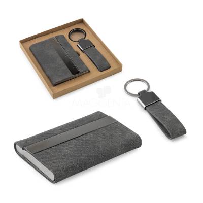 Kit Porta-Cartões e Chaveiro em Metal e Poliéster Reciclado Personalizado