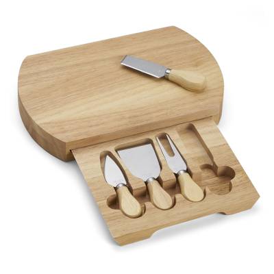Kit Queijo 5 Peças com Tábua de Madeira e Gaveta Personalizado