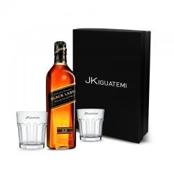 Kit Whisky Johnnie Walker Black Label 1L com Dois Copos de Vidro 320ml Personalizado