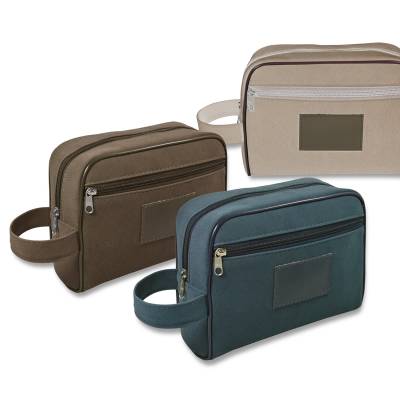 Necessaire de Couro Sintético Búfalo com Alça Lateral e Dois Compartimentos Personalizada