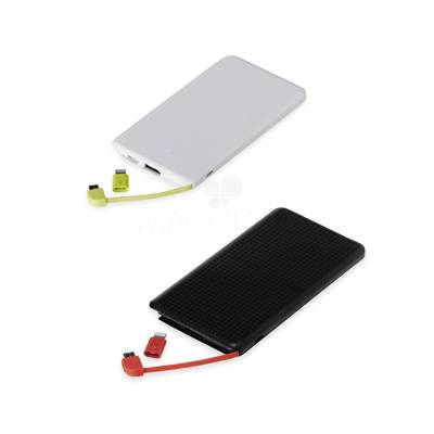 Power Bank 5000mAh com Cabo USB e Adaptador Lightning Personalizado