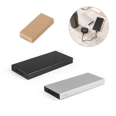 Power Bank de Alumínio Reciclado 10000 mAh com USB-C e 2 Saídas USB-A Personalizado